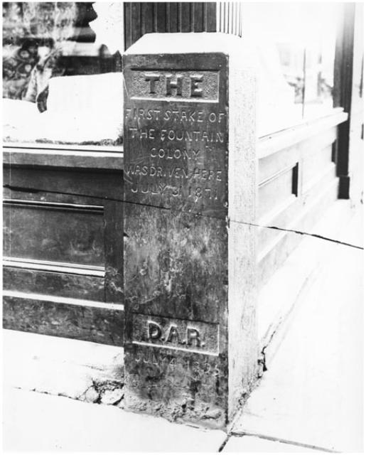 Black and white photo of Stone marker