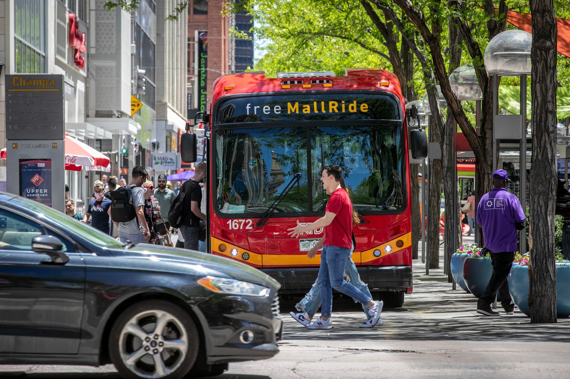 RTD’s free battery-powered MallRide shuttle bus on the 16th Street Mall