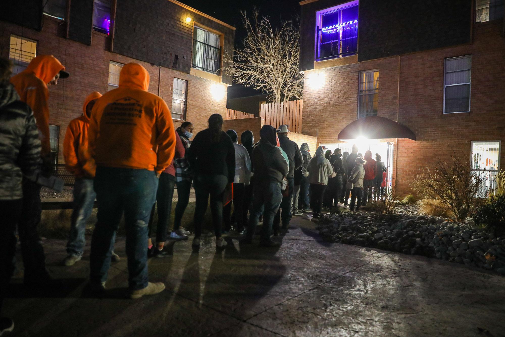 A line outside a COVID-19 vaccine pop-up clinic