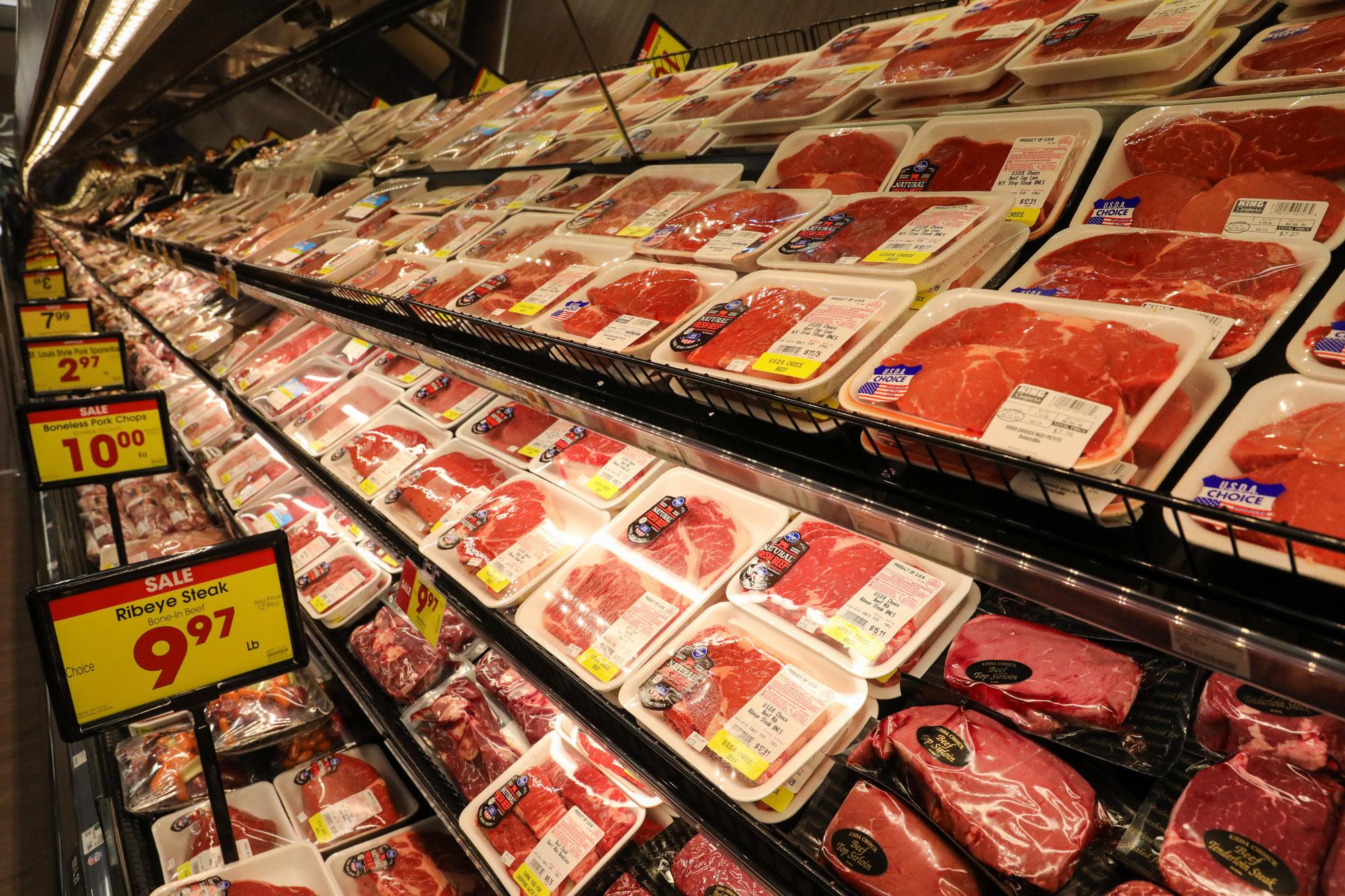 Beef section in a grocery store