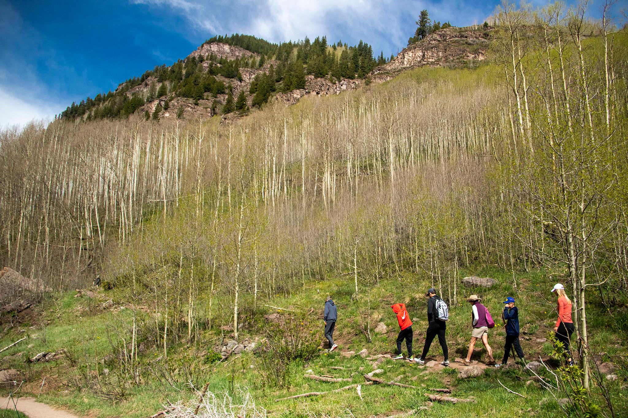 Hikers head toward Maroon Bells in White River National Forest. May 28, 2022.