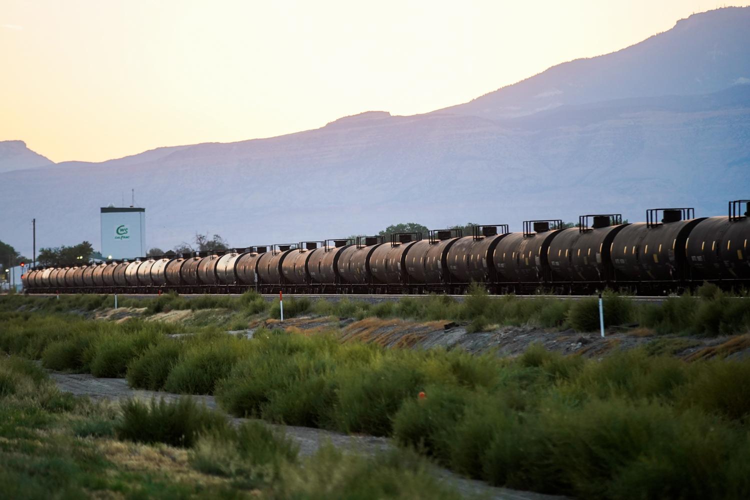 Freight train cars carrying oil parked in Grand Junction, Sept. 6, 2022.