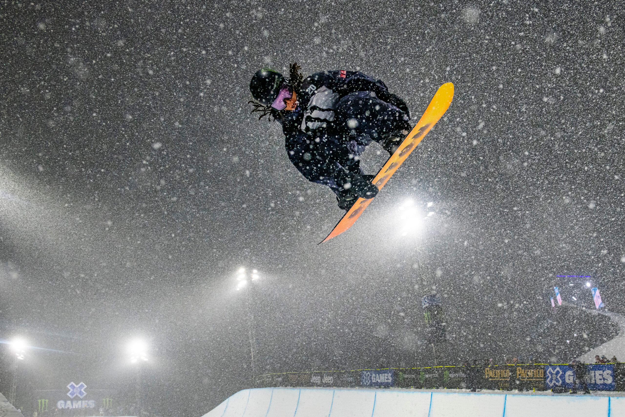 Japanese snowboarder Ayumu Hirano mid-air