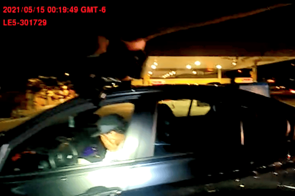 Screenshot of police body worn camera footage of a traffic stop
