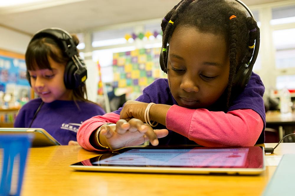 First graders learn on iPads at Goldrick Elementary Schoo