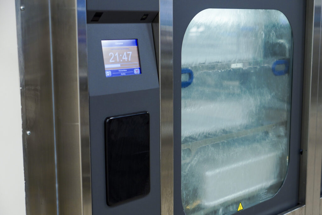 A reusable medical device washer in sterile processing at Rocky Mountain Regional VA Medical Center in Aurora, Colo.