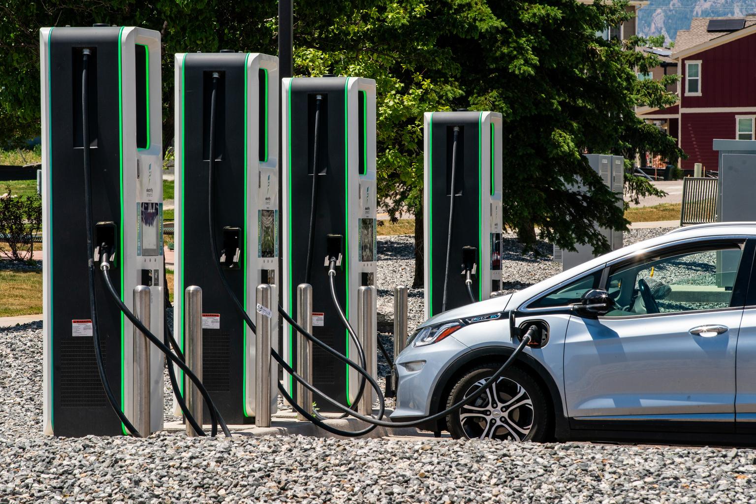 An electric vehicle at a charging station