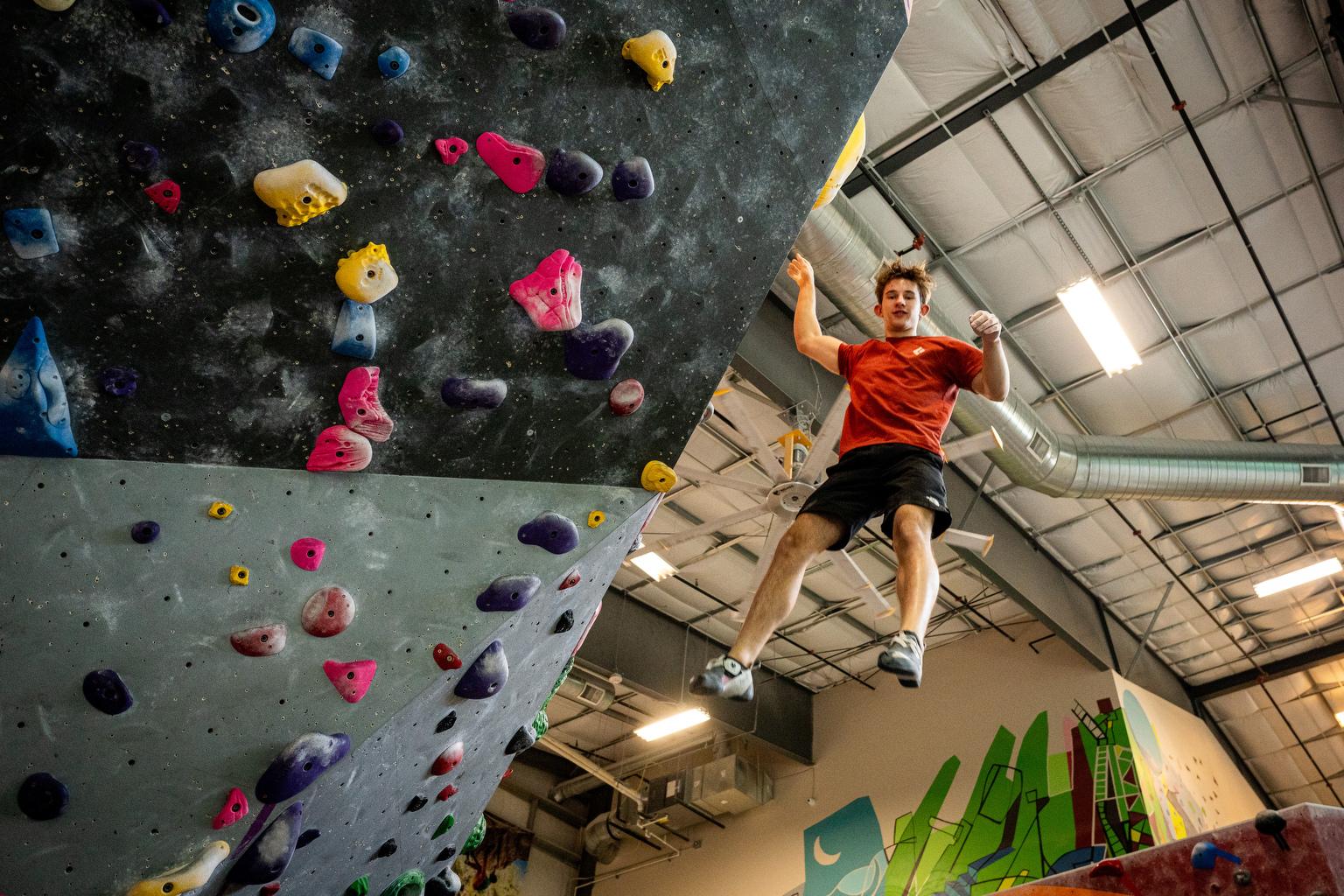 Colin Duffy practices climbing