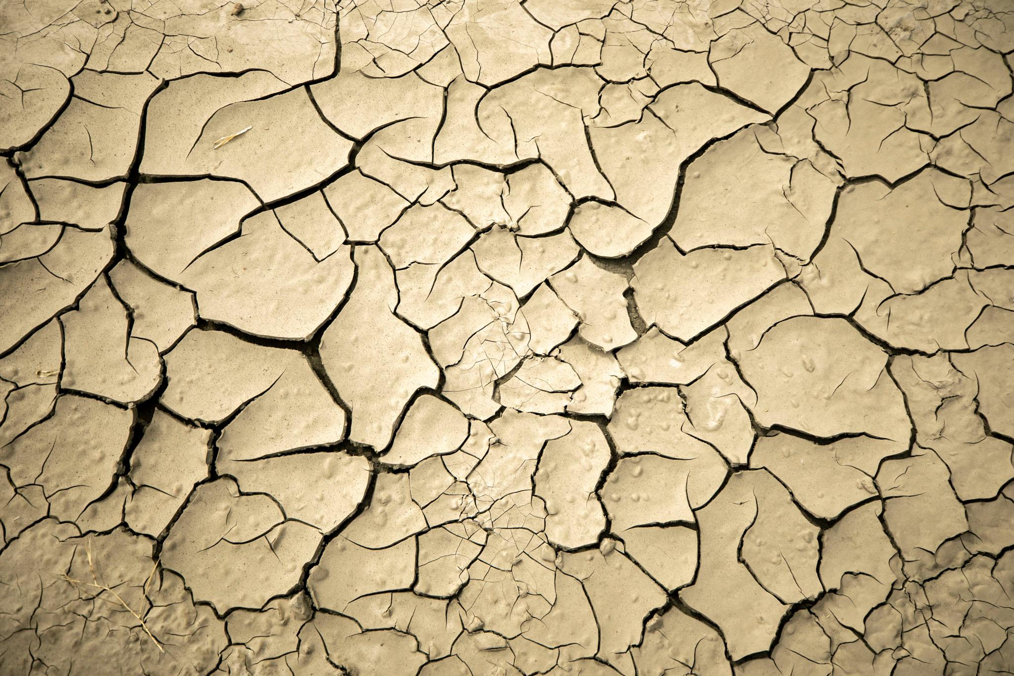 Dry, craked earth near Watkins, on Colorado&#039;s eastern plains. May 4, 2024.