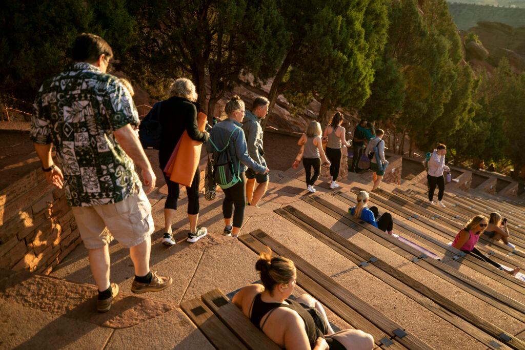 People file into Red Rocks. for Yoga on the Rocks July 27, 2024.