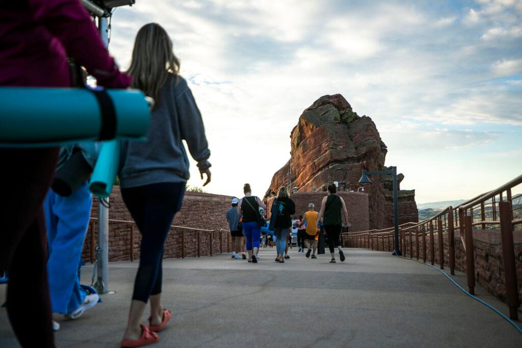 People file into Red Rocks. for Yoga on the Rocks July 27, 2024.