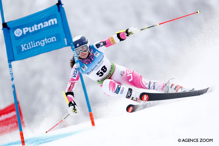 Former Olympic skier Alice Merryweather races down the slope.