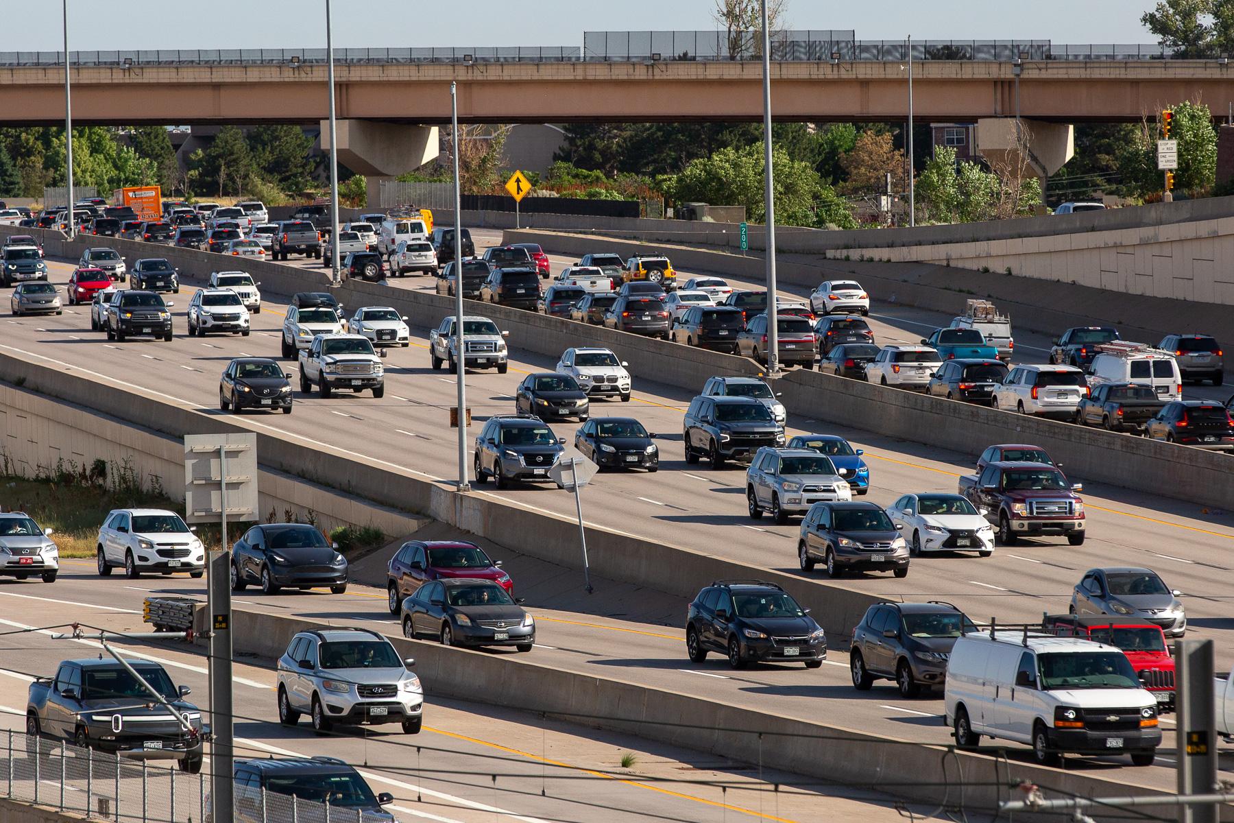 Traffic on Interstate 25 south of Denver