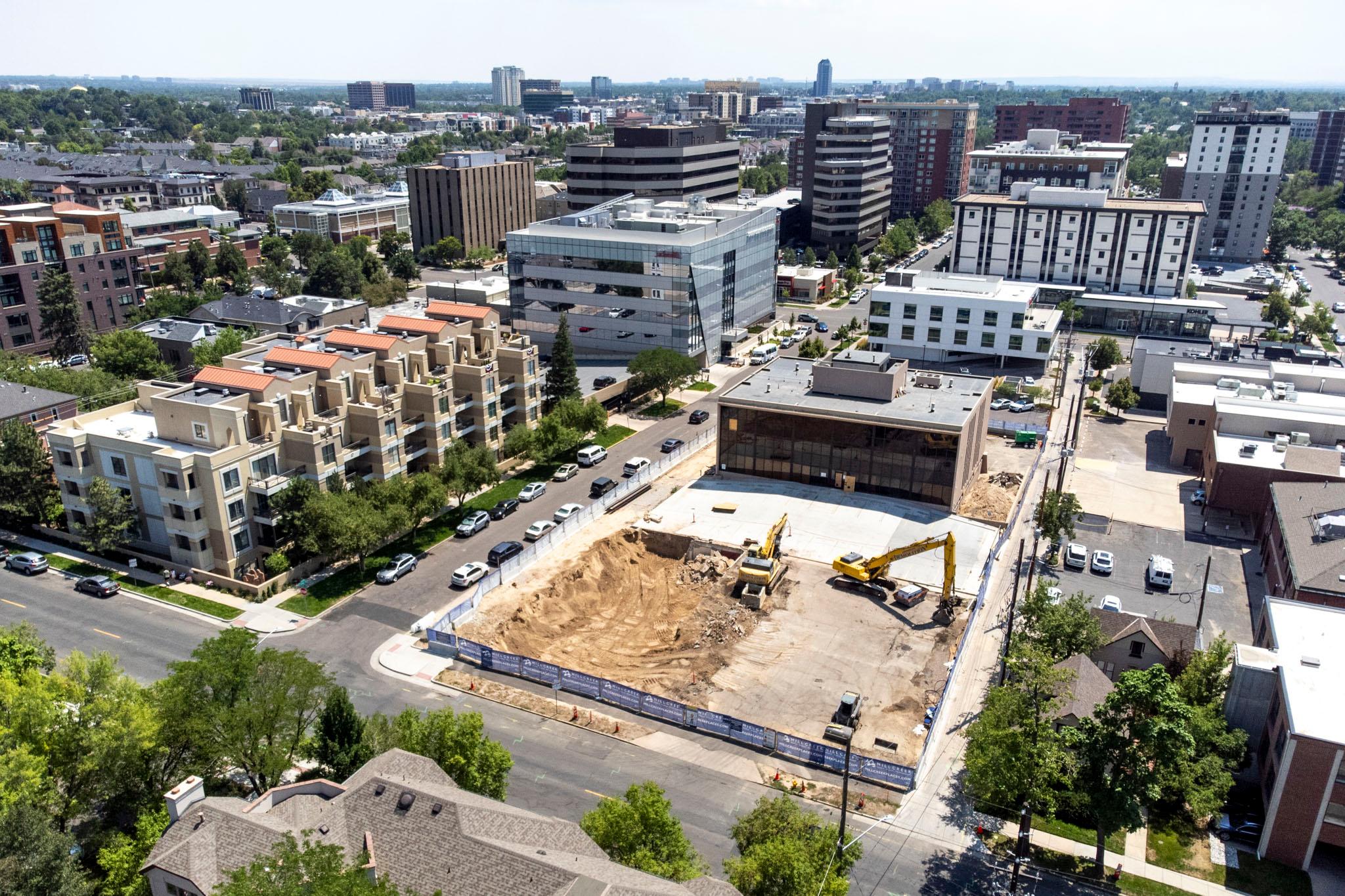 Construction at the corner of Cook Street and 2nd Avenue in Cherry Creek.