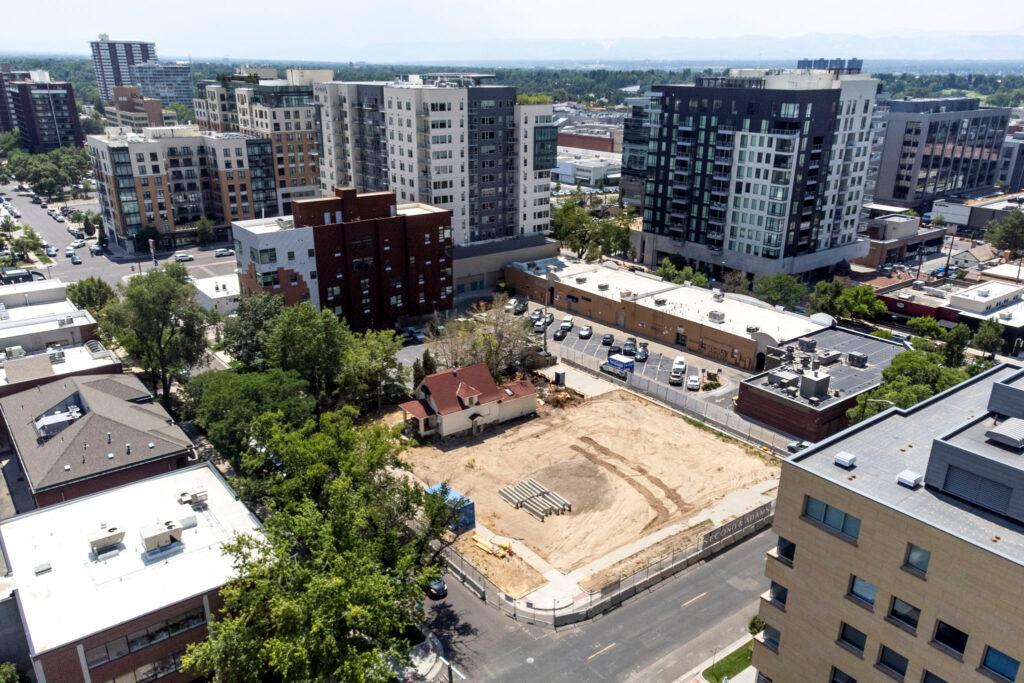 Construction at the corner of Adams Street and 2nd Avenue in Cherry Creek.