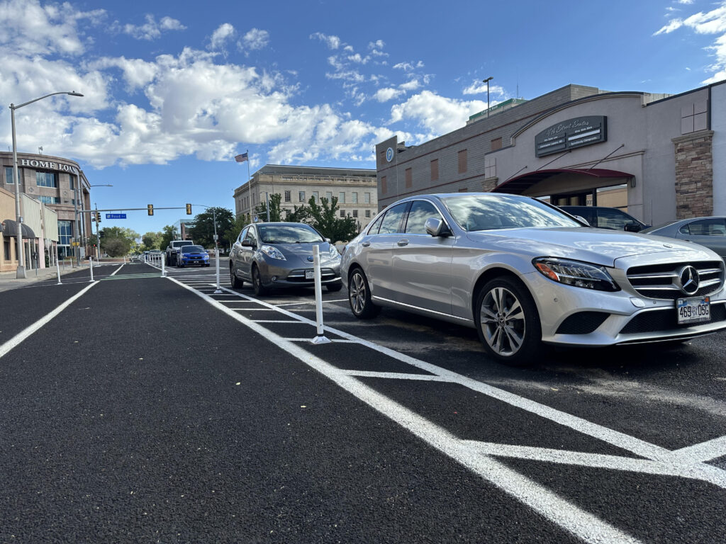 Grand Junction's first protected bike line on Fourth Street