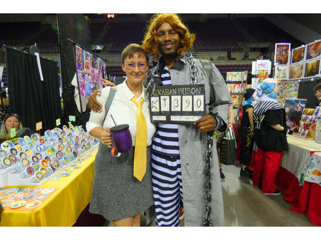 A man and a woman dress up as Harry Potter characters.