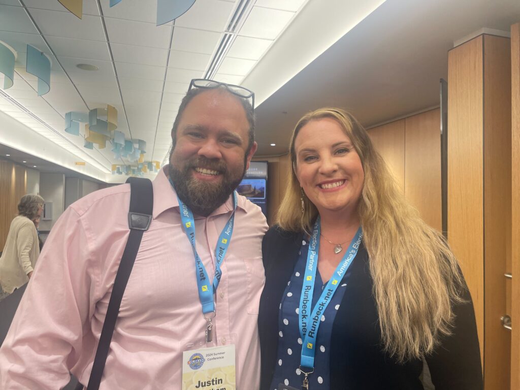 Fremont county clerk Justin Grantham and Weld county clerk Carly Koppes at the clerk's summer conference in Grand Junction.