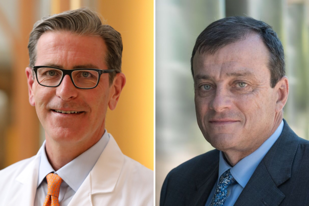 Headshots of Dr. John Sampson, new dean of CU Medical School, and retired dean  Dr. John J. Reilly.