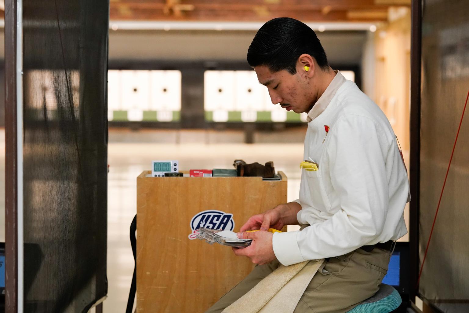 YanXiao Gong practices Para Pistol at the U.S. Olympic and Paralympic Training Center