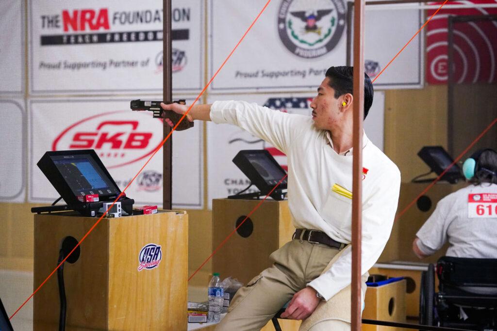 YanXiao Gong practices Para Pistol at the U.S. Olympic and Paralympic Training Center