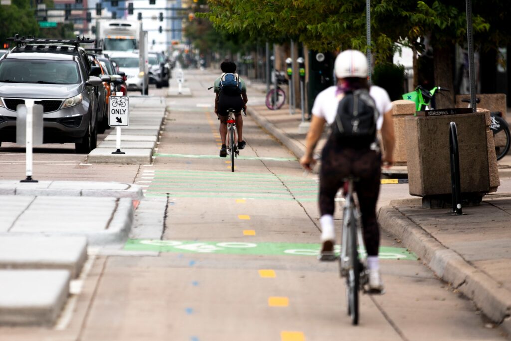 The South Broadway bike lane, at Maple Avenue