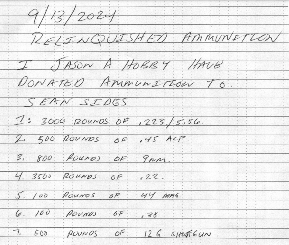 A screenshot from a firearm relinquishment affidavit