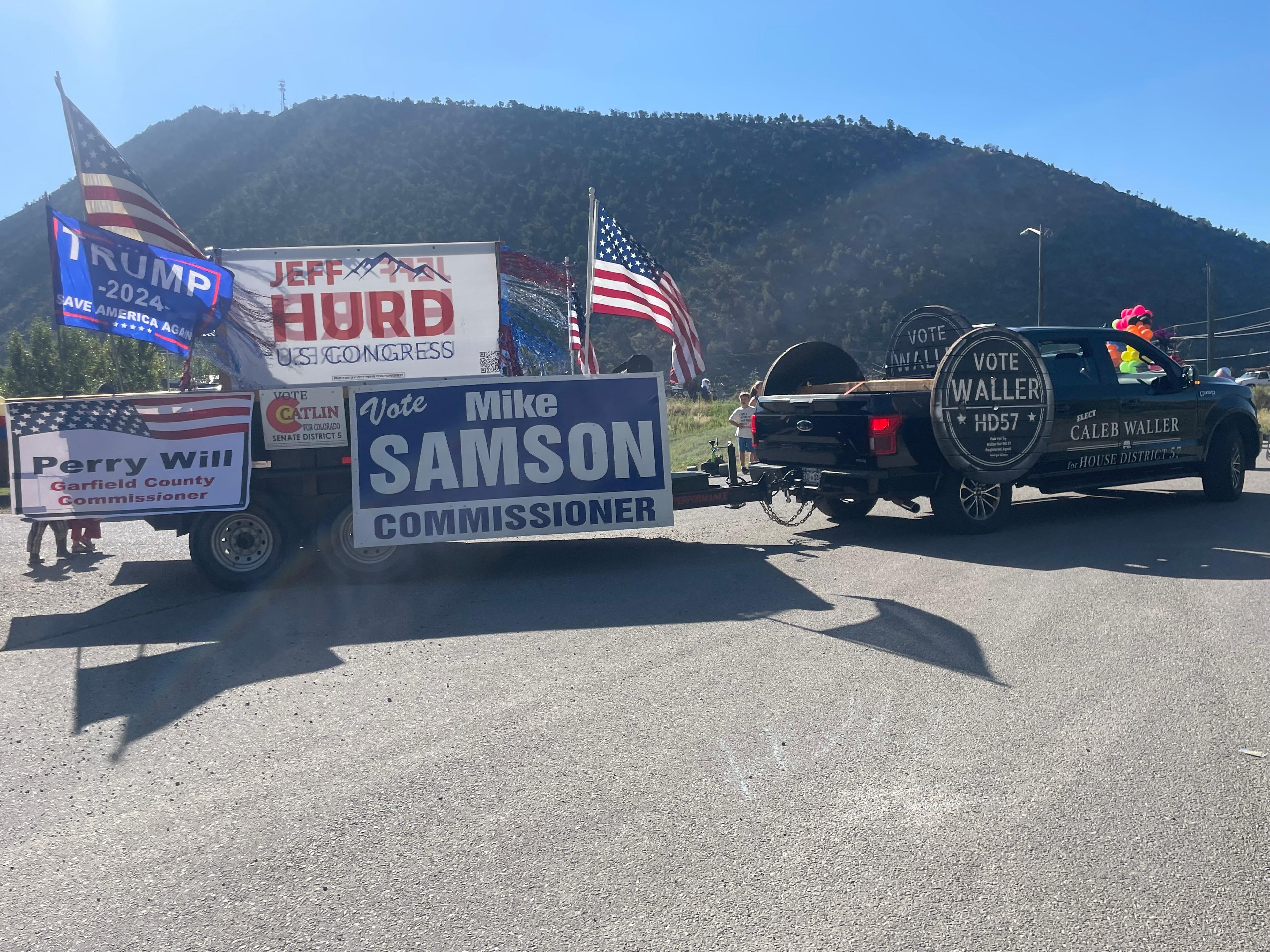 GOP candidate parade floats at the Burning Mountain Festival