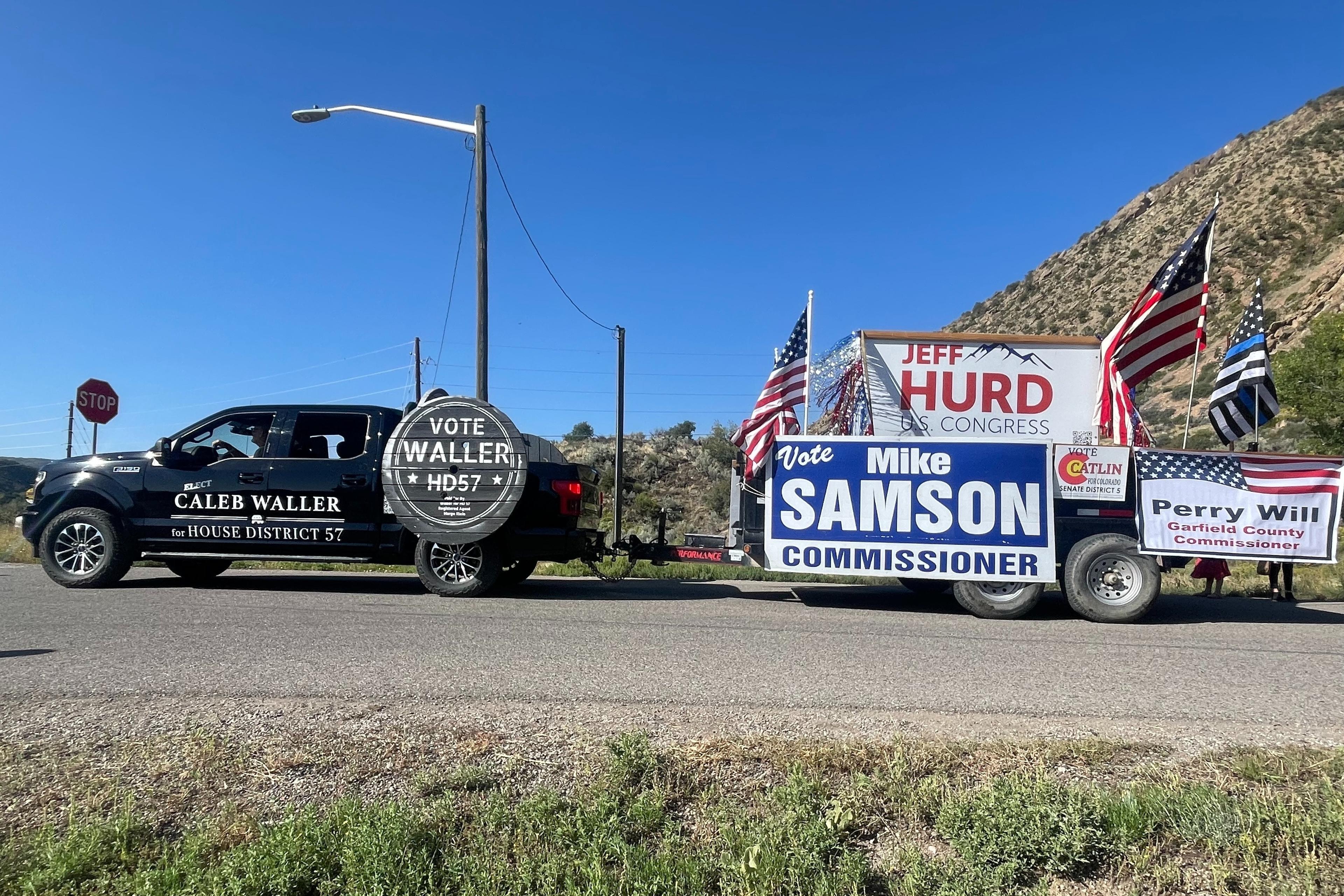 GOP candidate parade floats at the Burning Mountain Festival