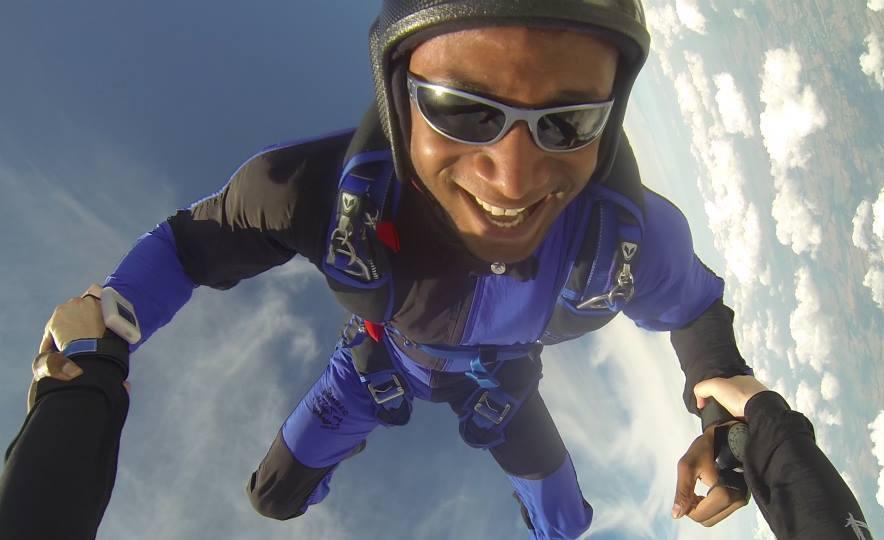 A man skydives.