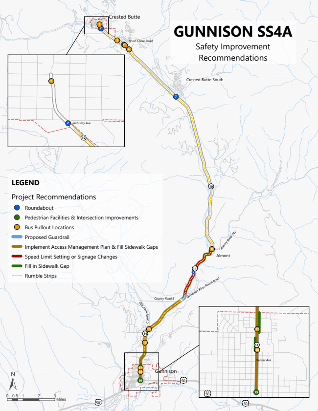 This map shows where safety improvements are planned along Highway 135