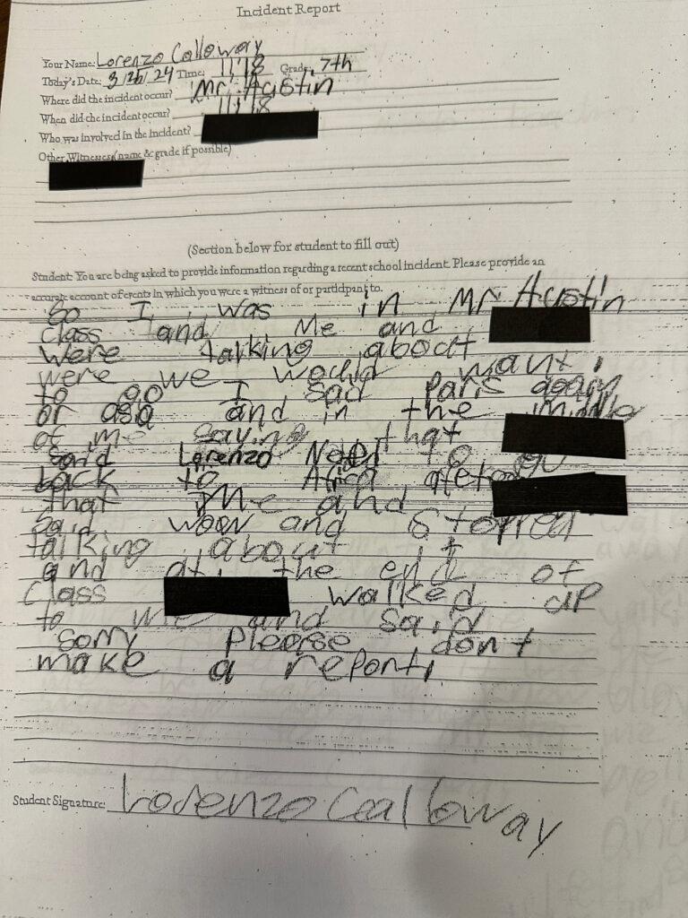 A student complaint form.