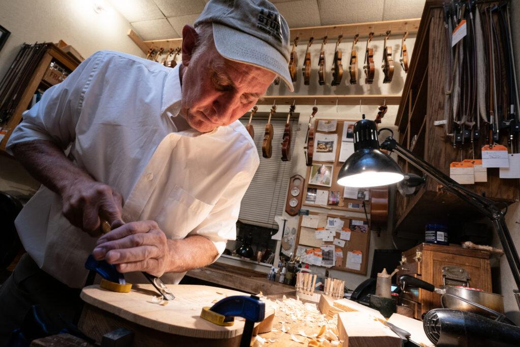 Colorado Springs mastMijares begins to shape the body of a violiner violin maker Pablo Mijares