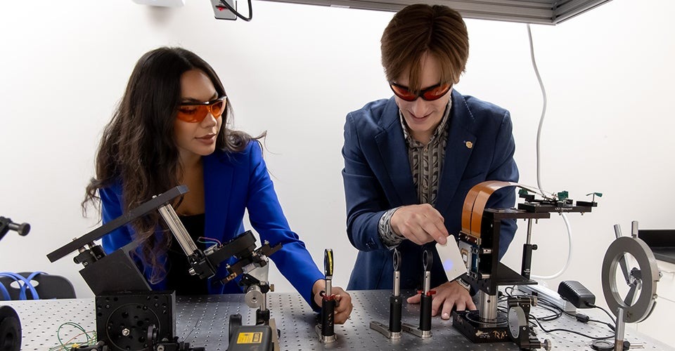 Two scientists work in the laboratory