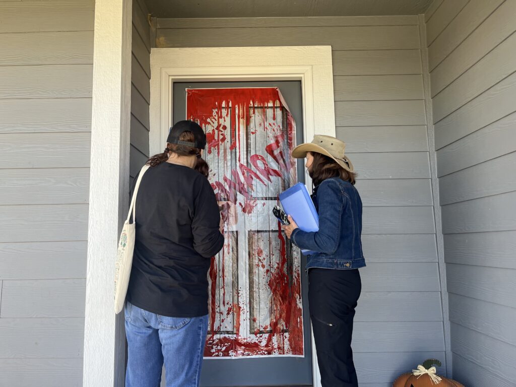 Democratic volunteers knock on doors in Evans