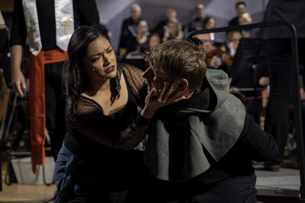 Actors in an intense scene from “The Hunchback of Notre Dame&quot; in Littleton