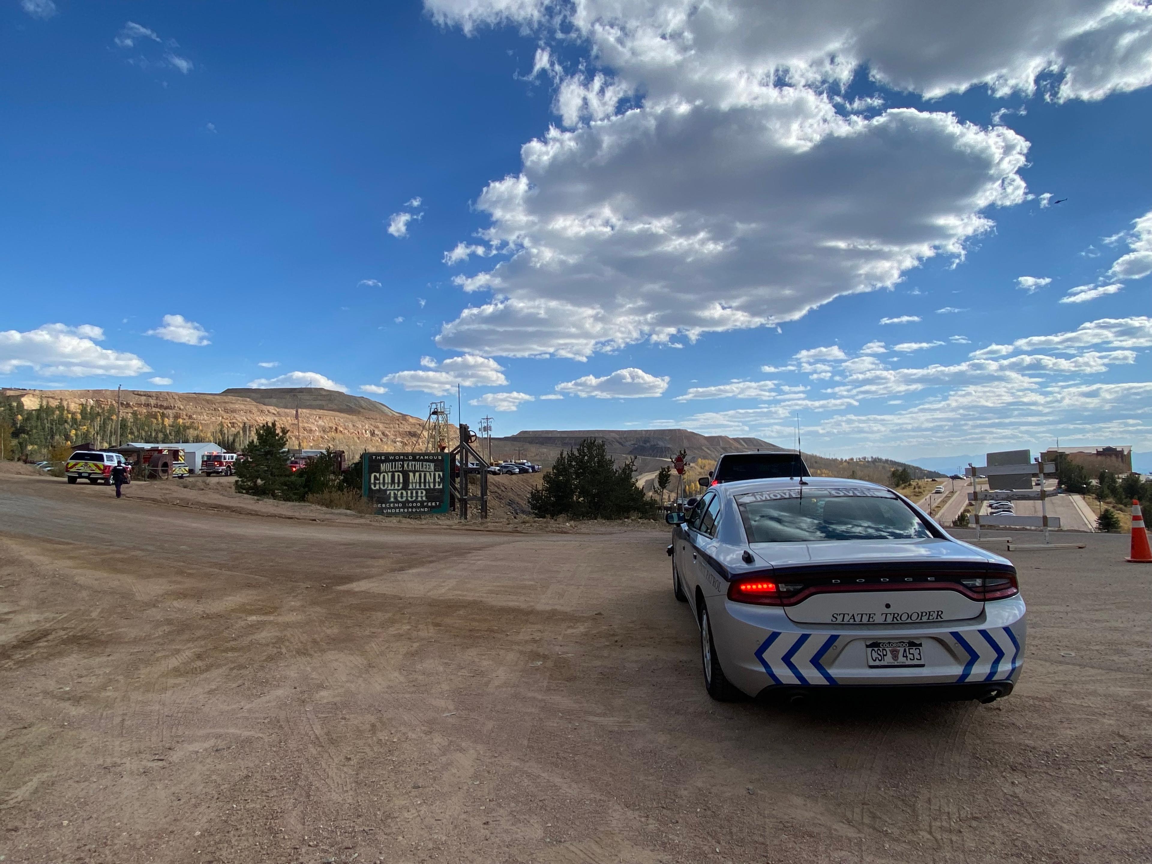 A state trooper car outside of the Mollie Kathleen Gold Mine