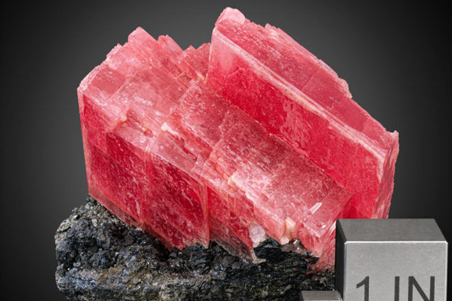 A large piece of the mineral rhodochrosite