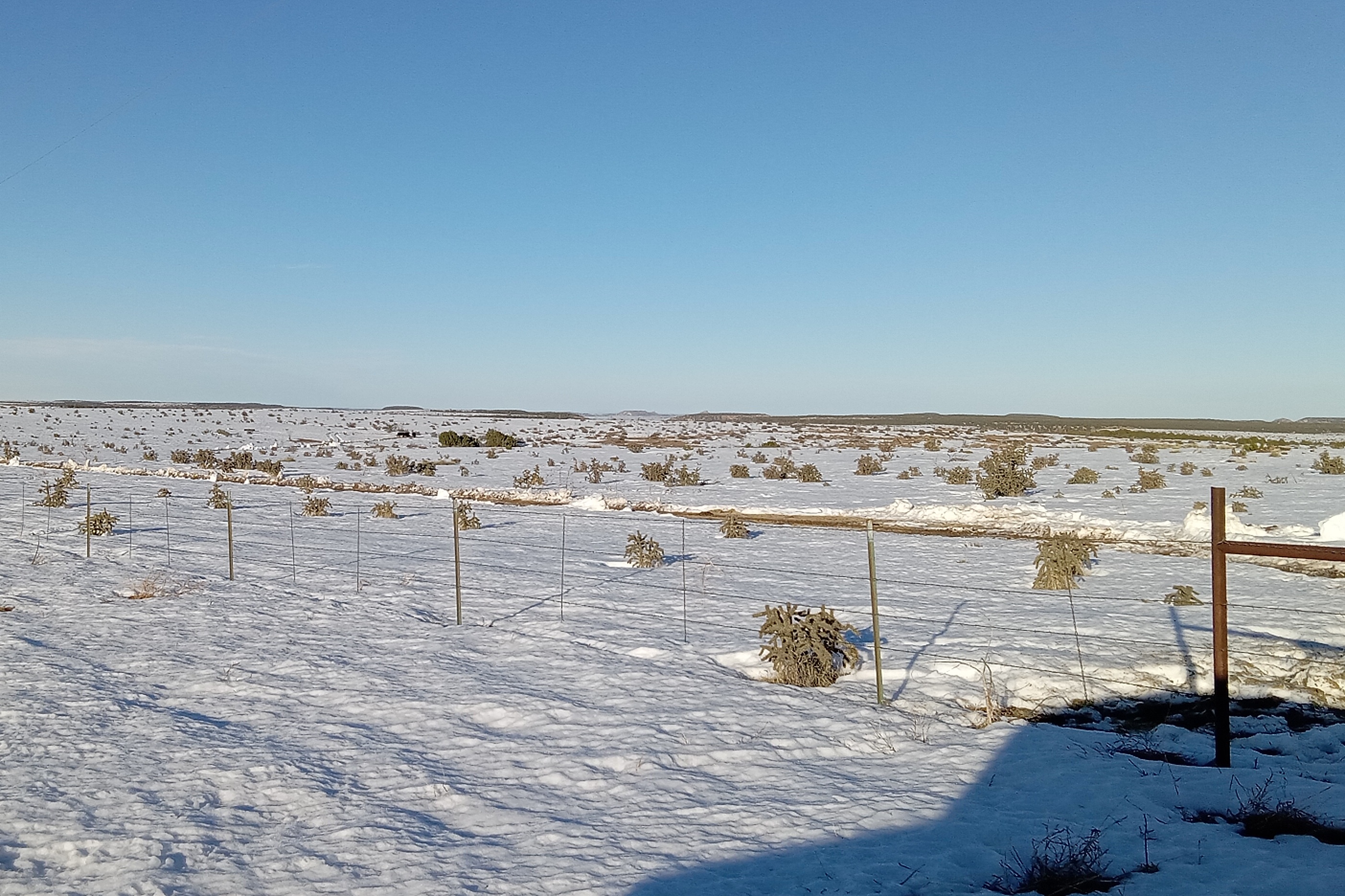 Snow covers the southeastern Colorado plains.