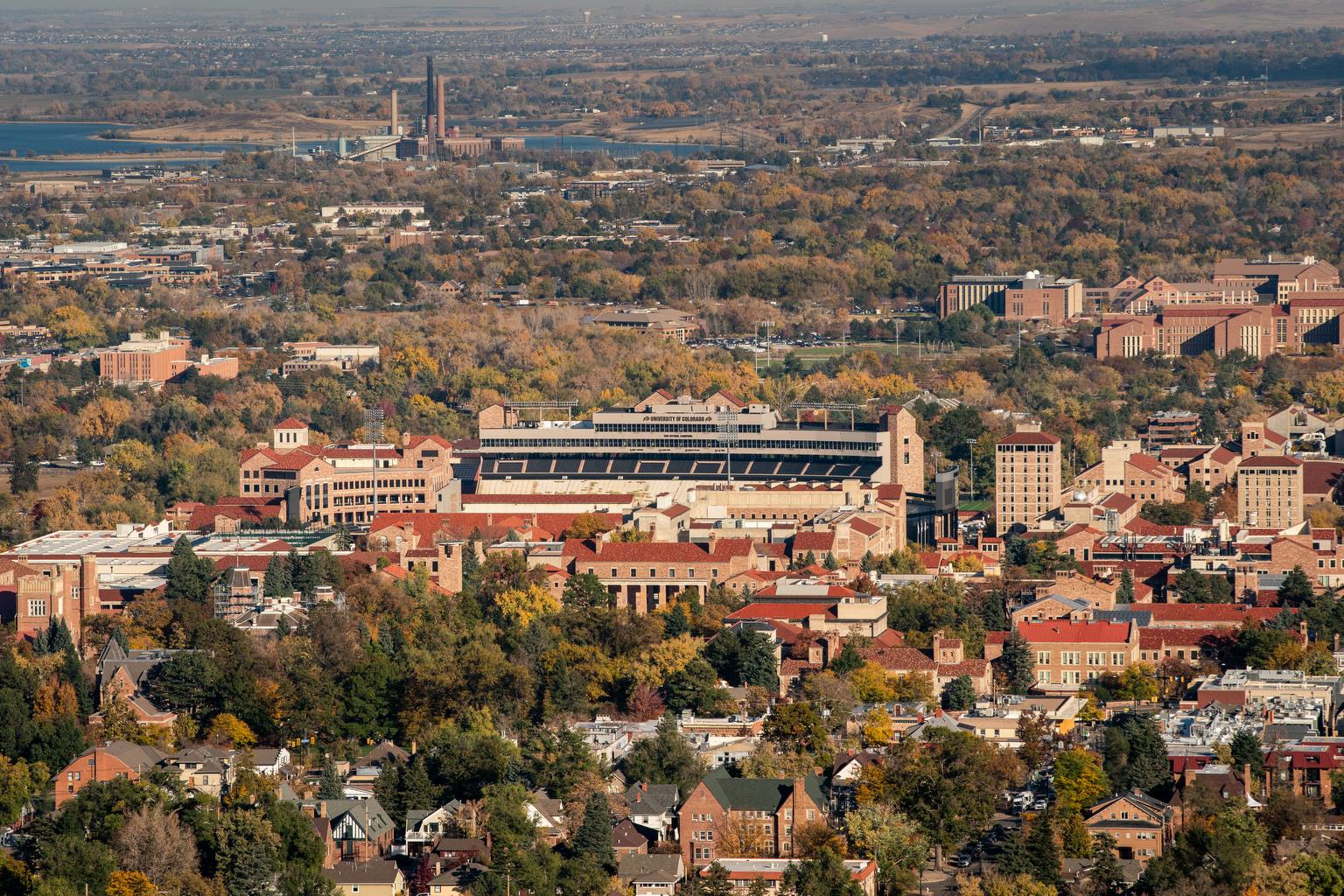 University of Colorado Boulder campus seen from Flagstaff Mountain Road