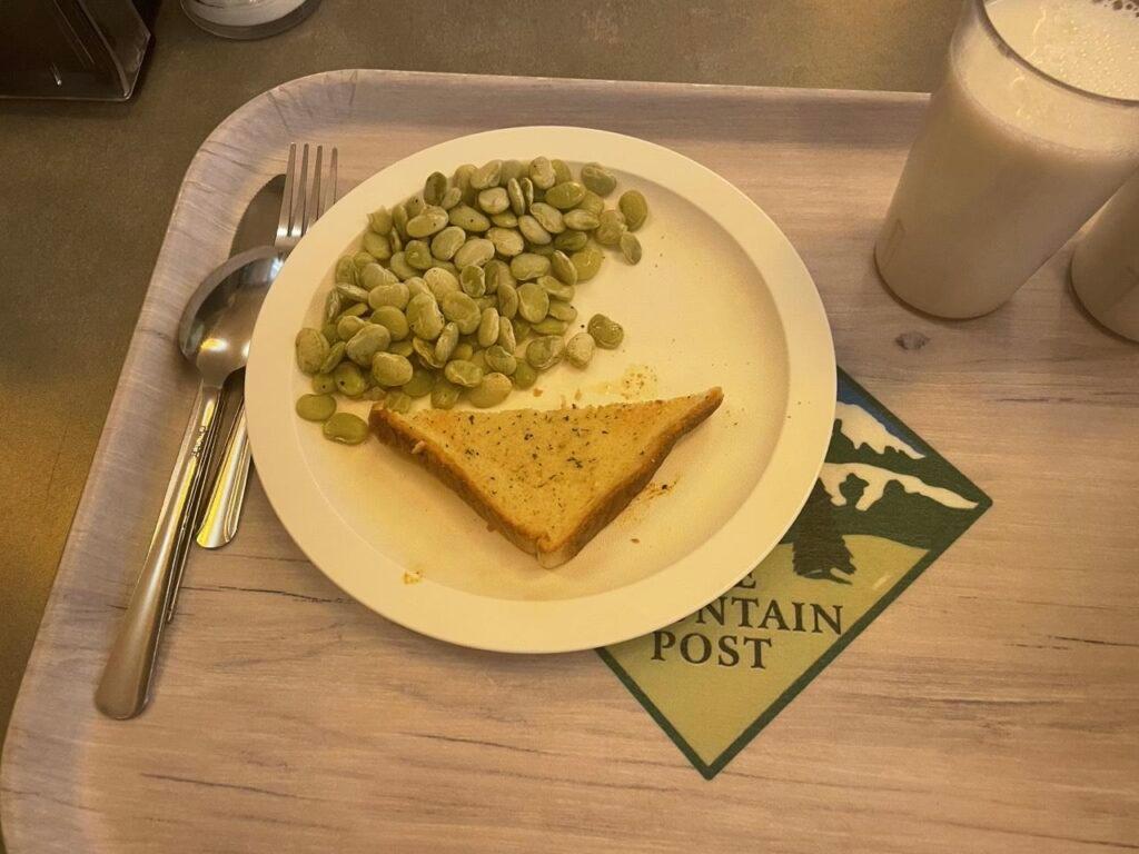 Fort Carson meal of Lima beans, toast and milk