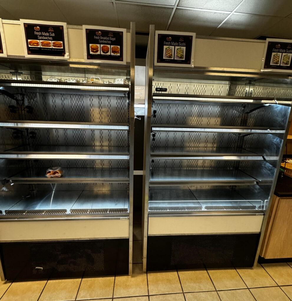 empty kiosk stalls during lunch at Fort Carson