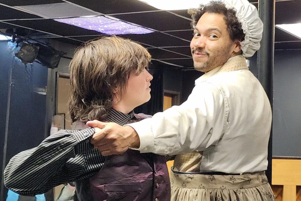 Actors Jysten Atom and Pluto Boll in Wheat Ridge Theatre Company's &quot;Scrooge in Rouge&quot;