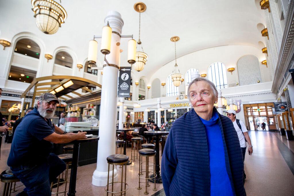 Dana Crawford poses for a portrait inside Union Station