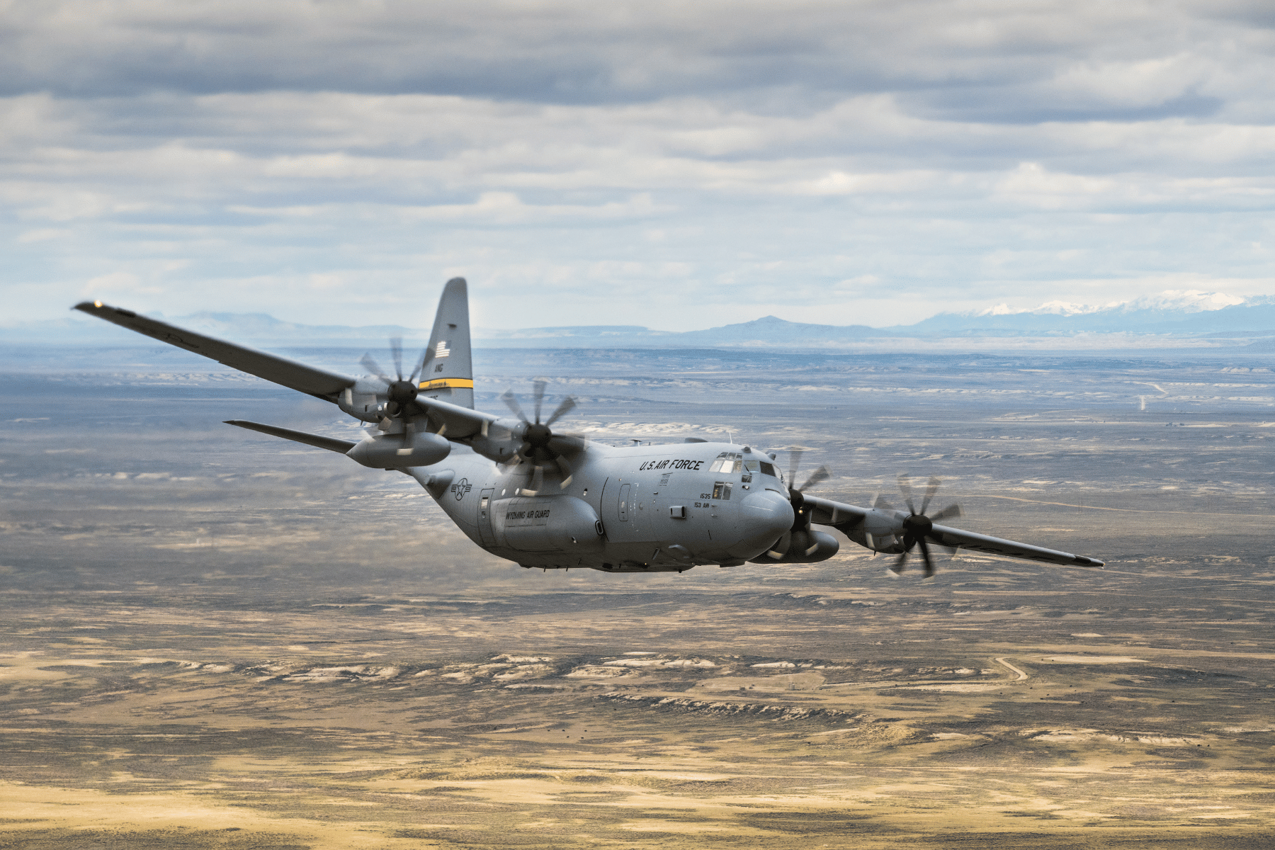 A C-130 Hercules from the 153d Airlift Wing,