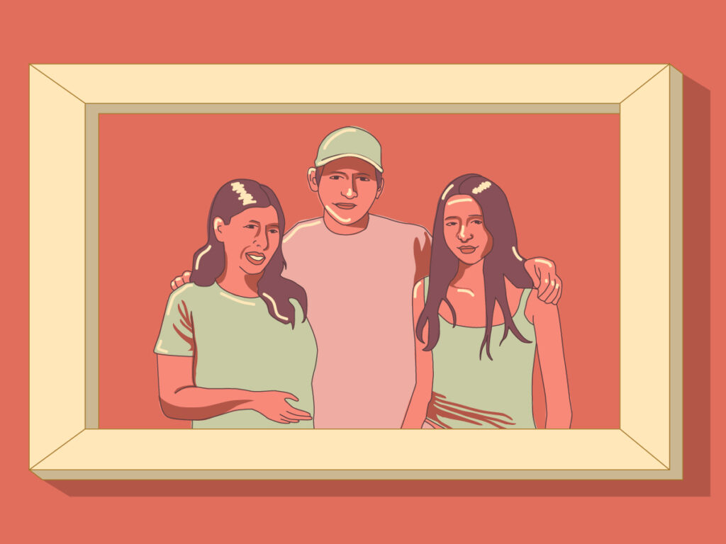 A graphic image of three people posing