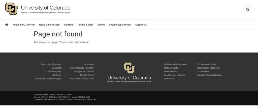 a &quot;Page not found&quot; link on the CU website.