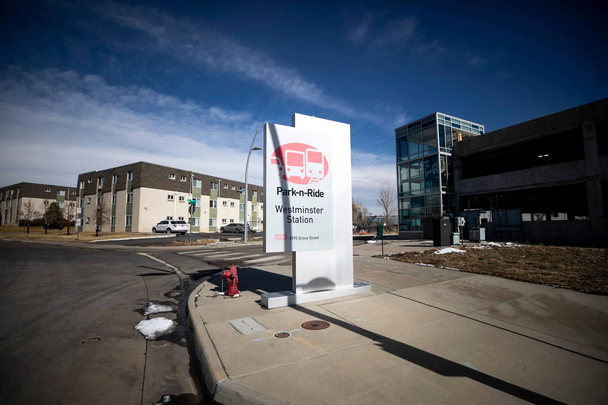 RTD&#039;s Westminster Station, just off Federal Boulevard. Feb. 13, 2025.