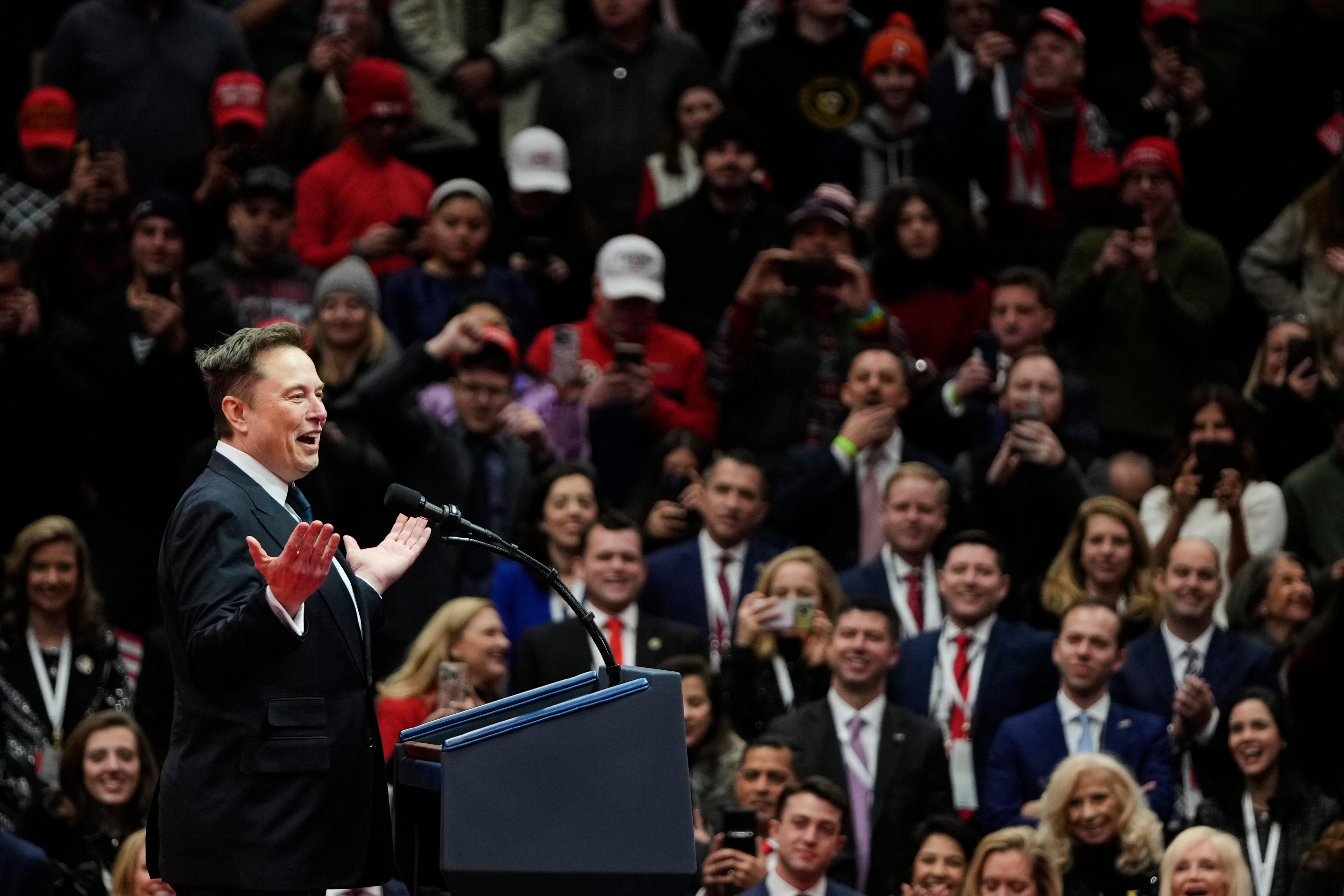 Elon Musk speaks at an indoor Presidential Inauguration