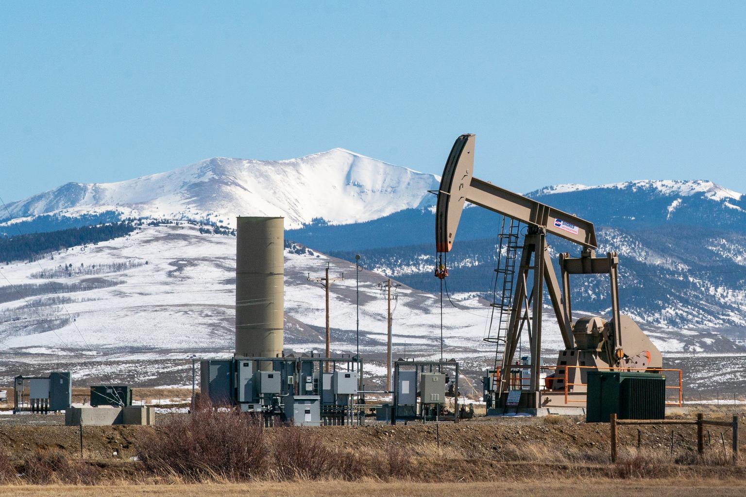 Oil pump jacks and storage in Colorado’s North Park